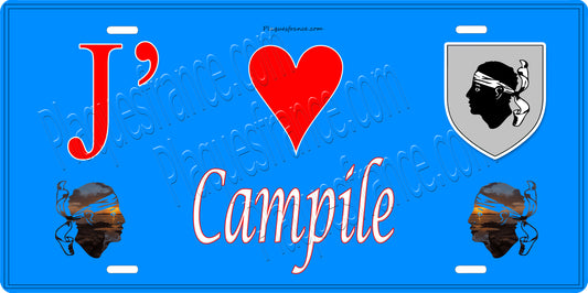 Plaque métal décorative 15 x 30 cm bleu J' ❤️ Campile  Canton de Golo-Morosaglia Haute-Corse