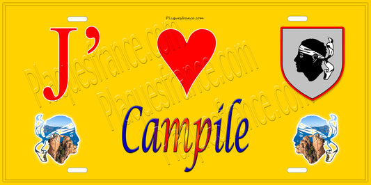 Plaque métal décorative 15 x 30 cm jaune J' ❤️ Campile  Canton de Golo-Morosaglia Haute-Corse