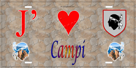 Plaque métal décorative 15 x 30 cm mur antique J' ❤️ Campi  Canton de Ghisonaccia Haute-Corse
