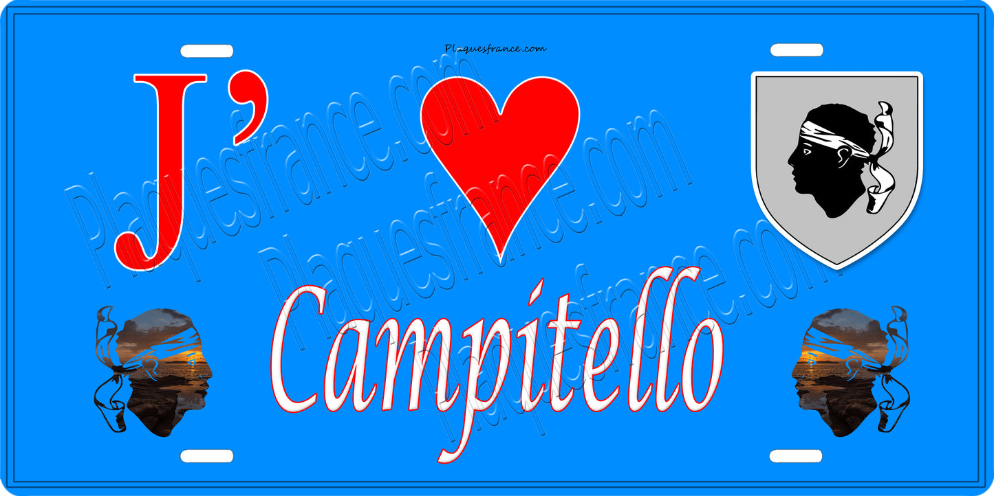 Plaque métal décorative 15 x 30 cm bleu J' ❤️ Campitello  canton de Golo-Morosaglia Haute-Corse
