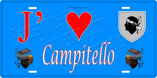 Plaque métal décorative 15 x 30 cm bleu J' ❤️ Campitello  canton de Golo-Morosaglia Haute-Corse
