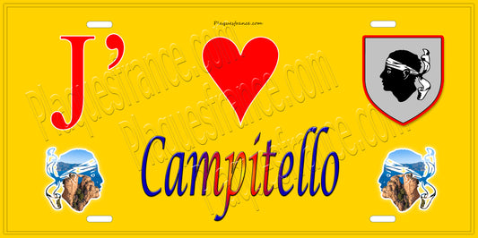 Plaque métal décorative 15 x 30 cm jaune J' ❤️ Campitello canton  de Golo-Morosaglia Haute-Corse
