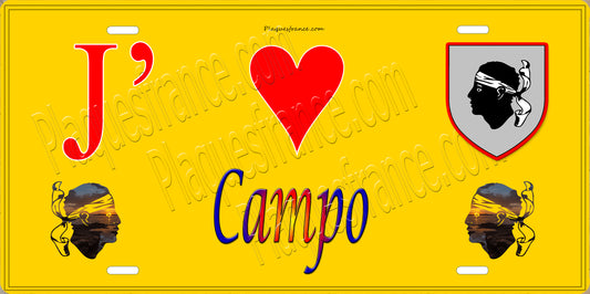 Plaque métal décorative 15 x 30 cm fond jaune J' ❤️ Campo  canton de Taravo-Ornano Corse du Sud