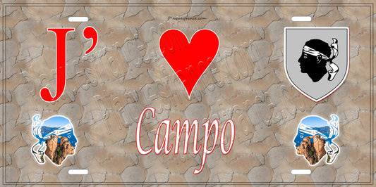 Plaque métal décorative 15 x 30 cm mur antique J' ❤️ Campo  canton de Taravo-Ornano Corse du Sud