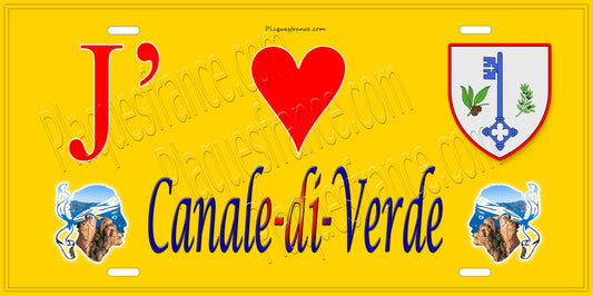 Plaque métal décorative 15 x 30 cm jaune J' ❤️ Canale di Verde  de la Castagniccia Haute-Corse