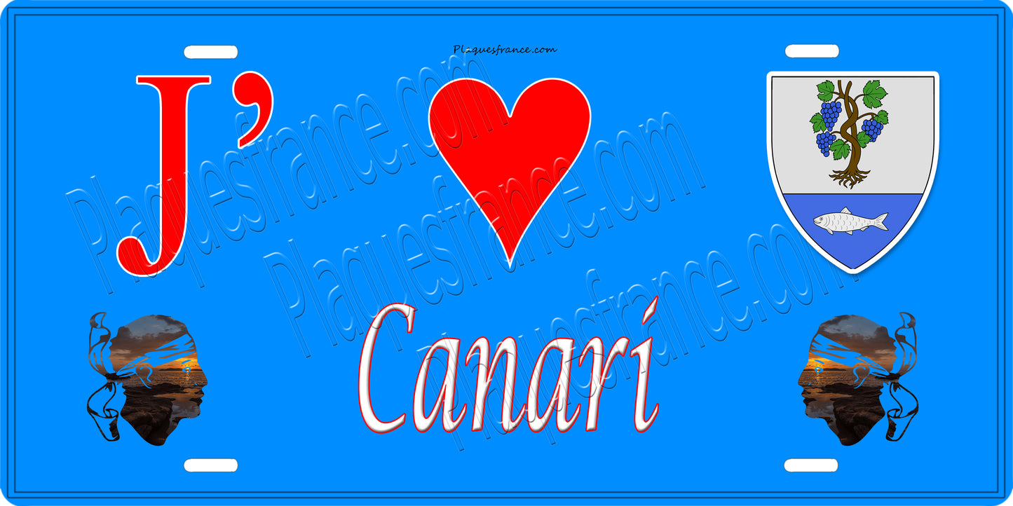 Plaque métal décorative 15 x 30 cm bleu J' ❤️ Canari  Canton du Cap Corse Haute-Corse