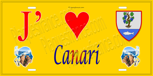 Plaque métal décorative 15 x 30 cm jaune J' ❤️ Canari  Canton du Cap Corse Haute-Corse