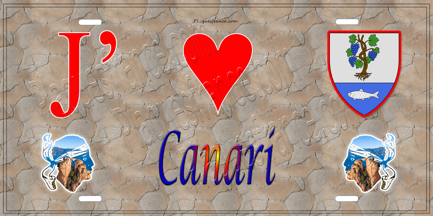 Plaque métal décorative 15 x 30 cm mur antique J' ❤️ Canari  Canton du Cap Corse Haute-Corse