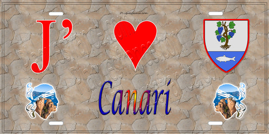 Plaque métal décorative 15 x 30 cm mur antique J' ❤️ Canari  Canton du Cap Corse Haute-Corse
