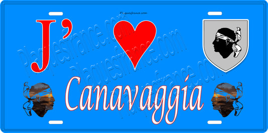 Plaque métal décorative 15 x 30 cm bleu J' ❤️ Canavaggia Canton  de Golo-Morosaglia Haute-Corse
