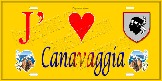 Plaque métal décorative 15 x 30 cm jaune J' ❤️ Canavaggia Canton  de Golo-Morosaglia Haute-Corse