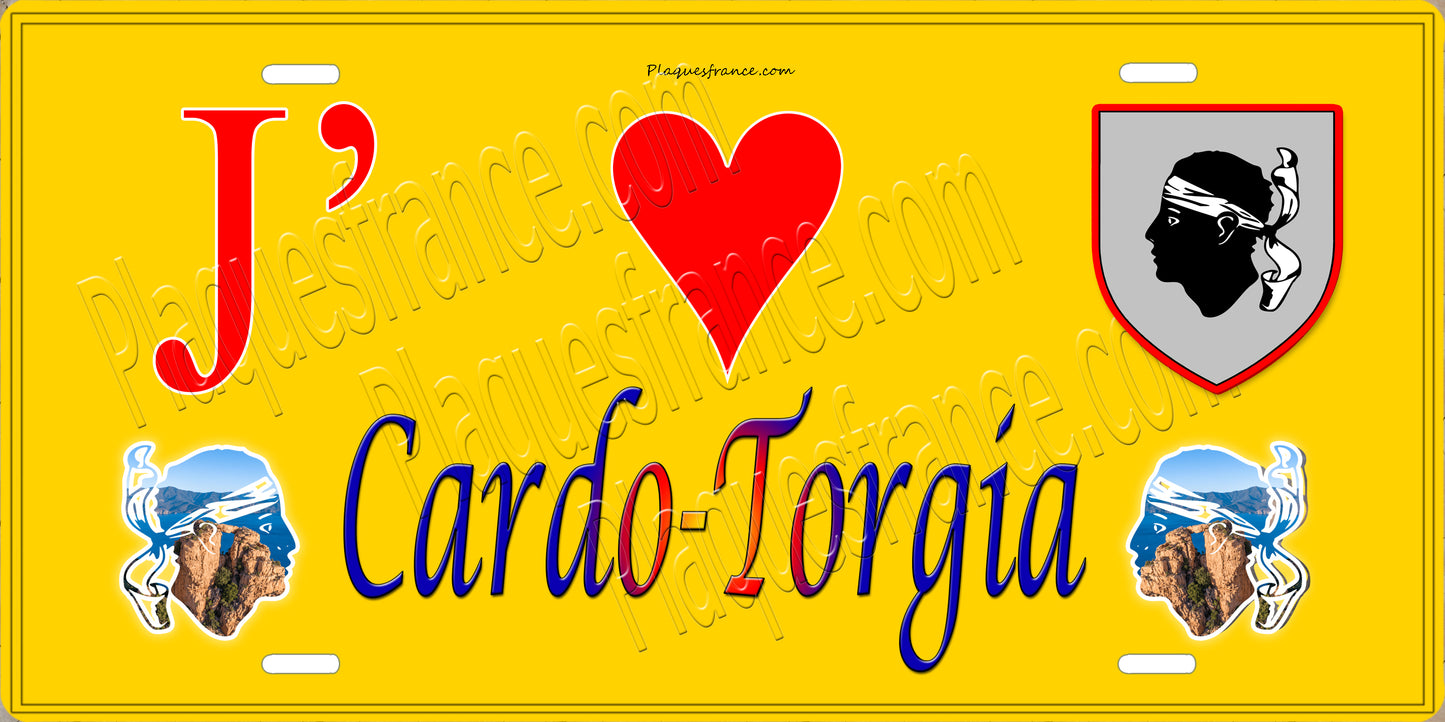 Plaque métal décorative 15 x 30 cm jaune J' ❤️ Cardo Torgia  canton de Taravo-Ornano Corse du Sud