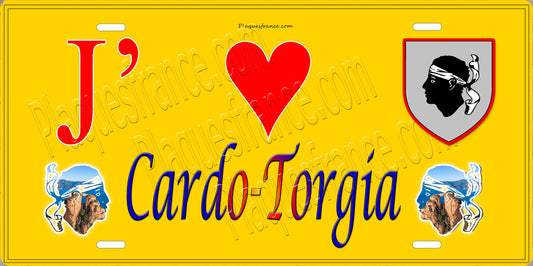 Plaque métal décorative 15 x 30 cm jaune J' ❤️ Cardo Torgia  canton de Taravo-Ornano Corse du Sud