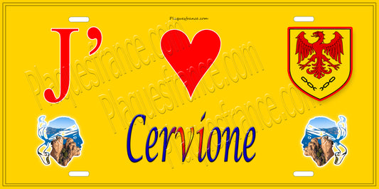 Plaque métal décorative 15 x 30 cm jaune J' ❤️ Cervione Canton de la Castagniccia Haute-Corse