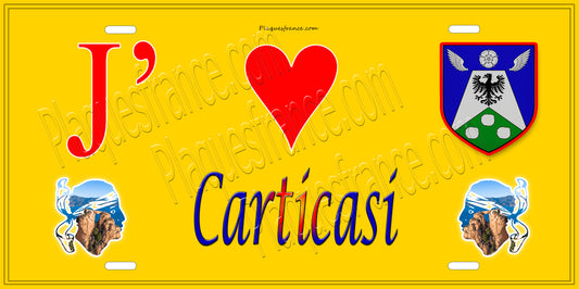 Plaque métal décorative 15 x 30 cm jaune  J' ❤️ Carticasi Canton de Golo-Morosaglia Haute-Corse