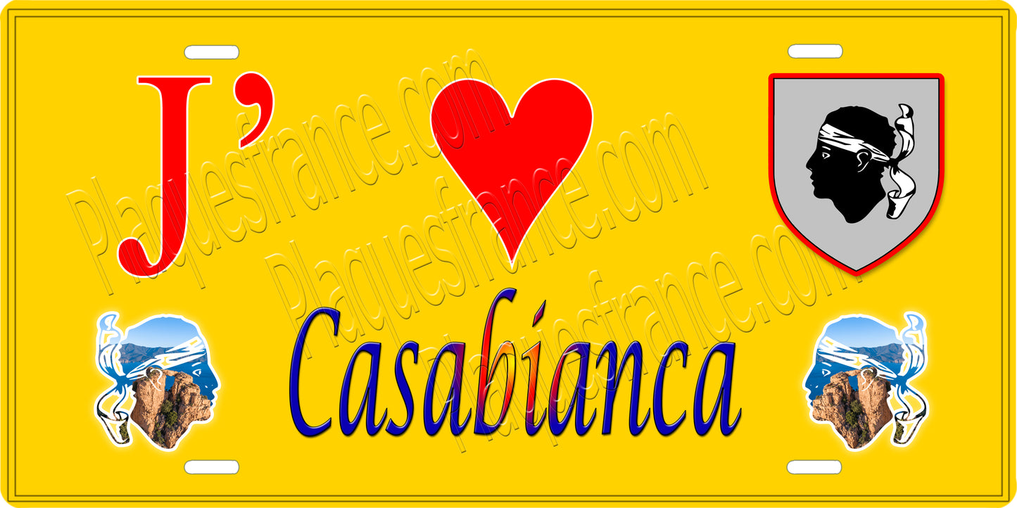 Plaque métal décorative 15 x 30 cm jaune J' ❤️ Casabianca Canton de Casinca-Fumalto Haute-Corse