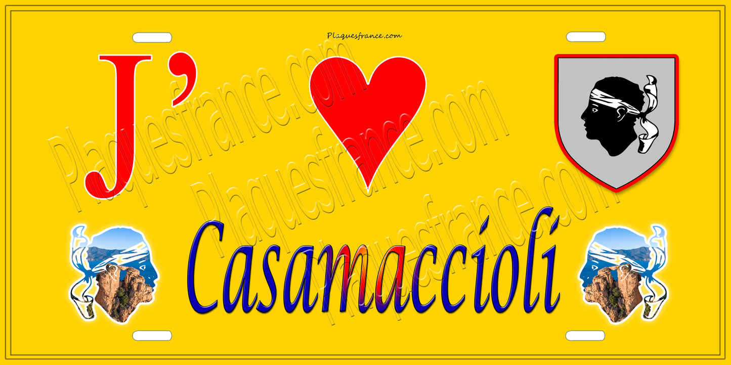 Plaque métal décorative 15 x 30 cm jaune J' ❤️ Casamaccioli Canton de Golo-Morosaglia Haute-Corse