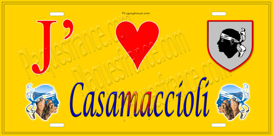 Plaque métal décorative 15 x 30 cm jaune J' ❤️ Casamaccioli Canton de Golo-Morosaglia Haute-Corse