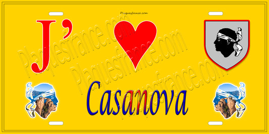 Plaque métal décorative 15 x 30 cm jaune J' ❤️ Casanova Canton de Corte Haute-Corse