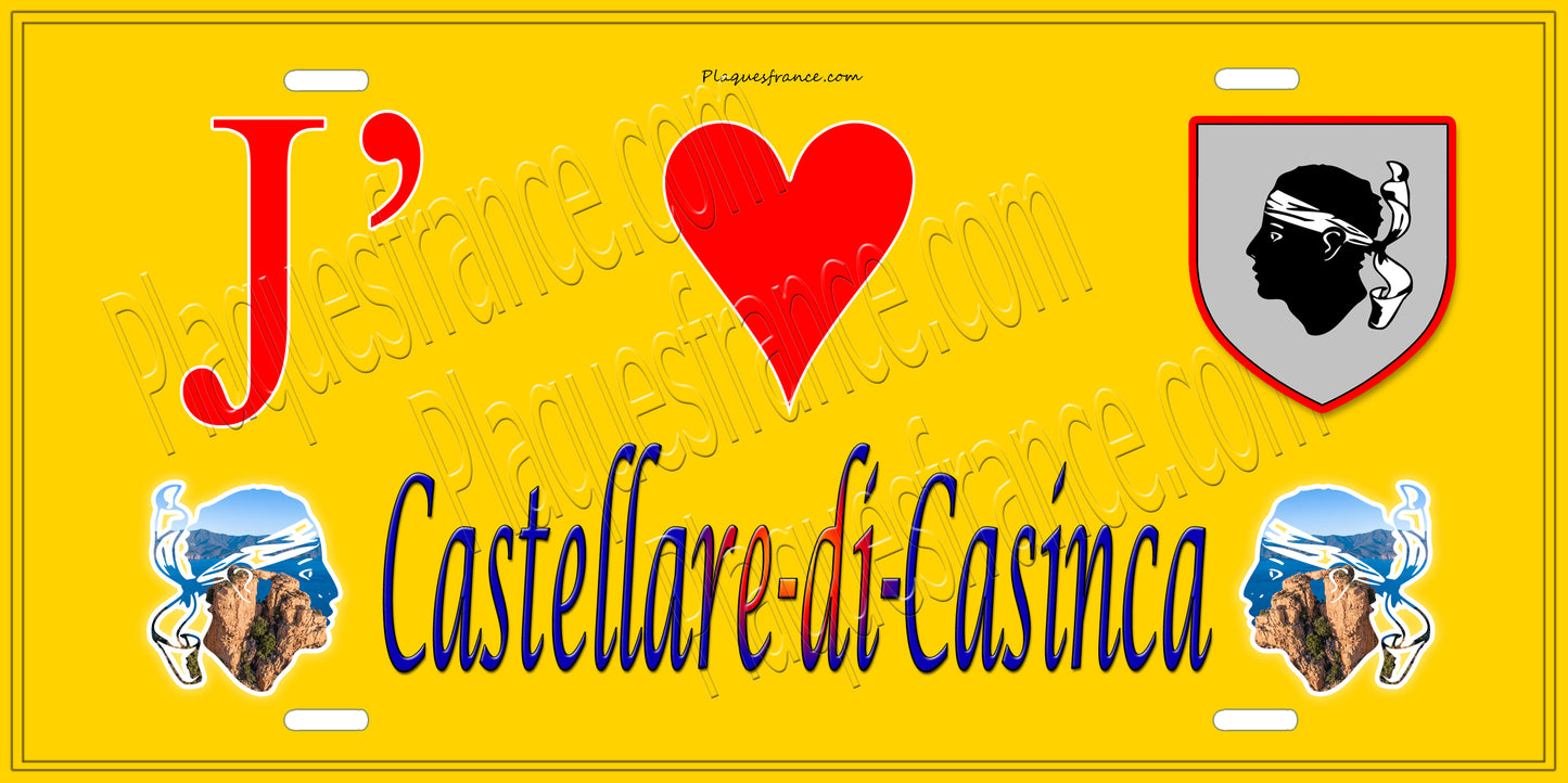 Plaque métal décorative 15 x 30 cm jaune J' ❤️ Castellare-di-Casinca Canton de Casinca-Fumalto Haute-Corse