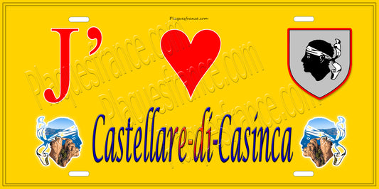 Plaque métal décorative 15 x 30 cm jaune J' ❤️ Castellare-di-Casinca Canton de Casinca-Fumalto Haute-Corse