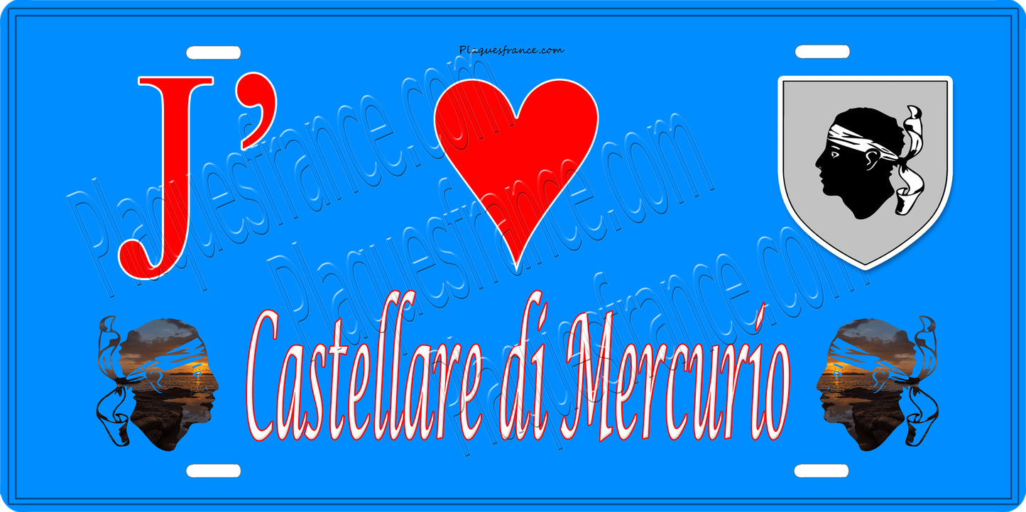 Plaque métal décorative 15 x 30 cm bleu J' ❤️ Castellare-di-Mercurio Canton de Golo-Morosaglia Haute-Corse