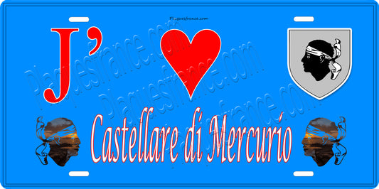 Plaque métal décorative 15 x 30 cm bleu J' ❤️ Castellare-di-Mercurio Canton de Golo-Morosaglia Haute-Corse