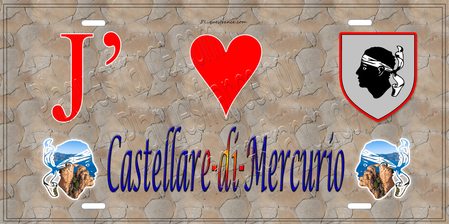 Plaque métal décorative 15 x 30 cm mur antique J' ❤️ Castellare-di-Mercurio Canton de Golo-Morosaglia Haute-Corse