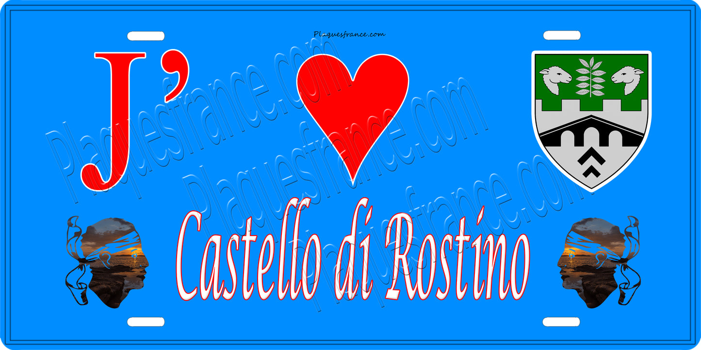 Plaque métal décorative 15 x 30 cm bleu J' ❤️ Castello-di-Rostino Canton de Golo-Morosaglia Haute-Corse