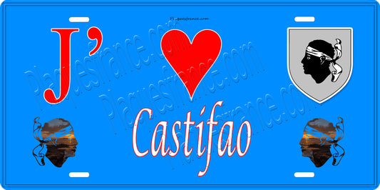 Plaque métal décorative 15 x 30 cm bleu J' ❤️ Castifao Canton de Golo-Morosaglia Haute-Corse