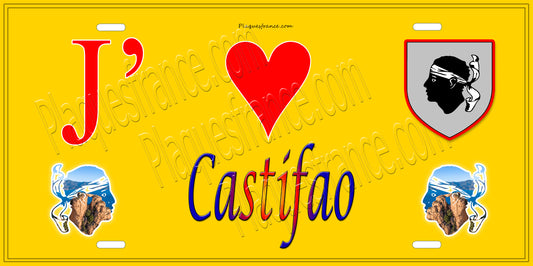 Plaque métal décorative 15 x 30 cm jaune J' ❤️ Castifao Canton de Golo-Morosaglia Haute-Corse
