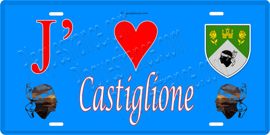 Plaque métal décorative 15 x 30 cm bleu J' ❤️ Castiglione Canton de Golo-Morosaglia Haute-Corse