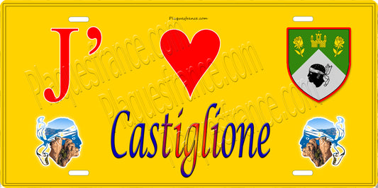 Plaque métal décorative 15 x 30 cm jaune J' ❤️ Castiglione Canton de Golo-Morosaglia Haute-Corse