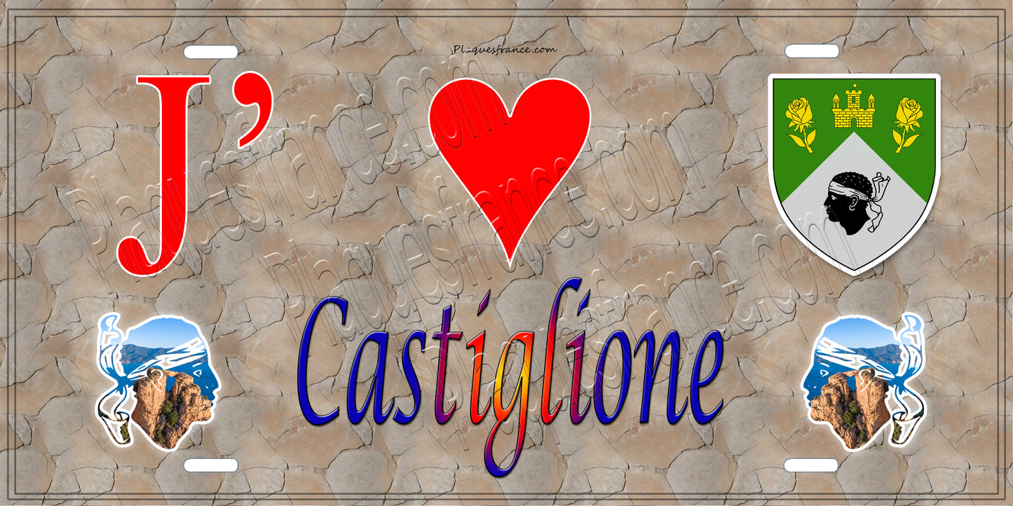 Plaque métal décorative 15 x 30 cm mur antique J' ❤️ Castiglione Canton de Golo-Morosaglia Haute-Corse