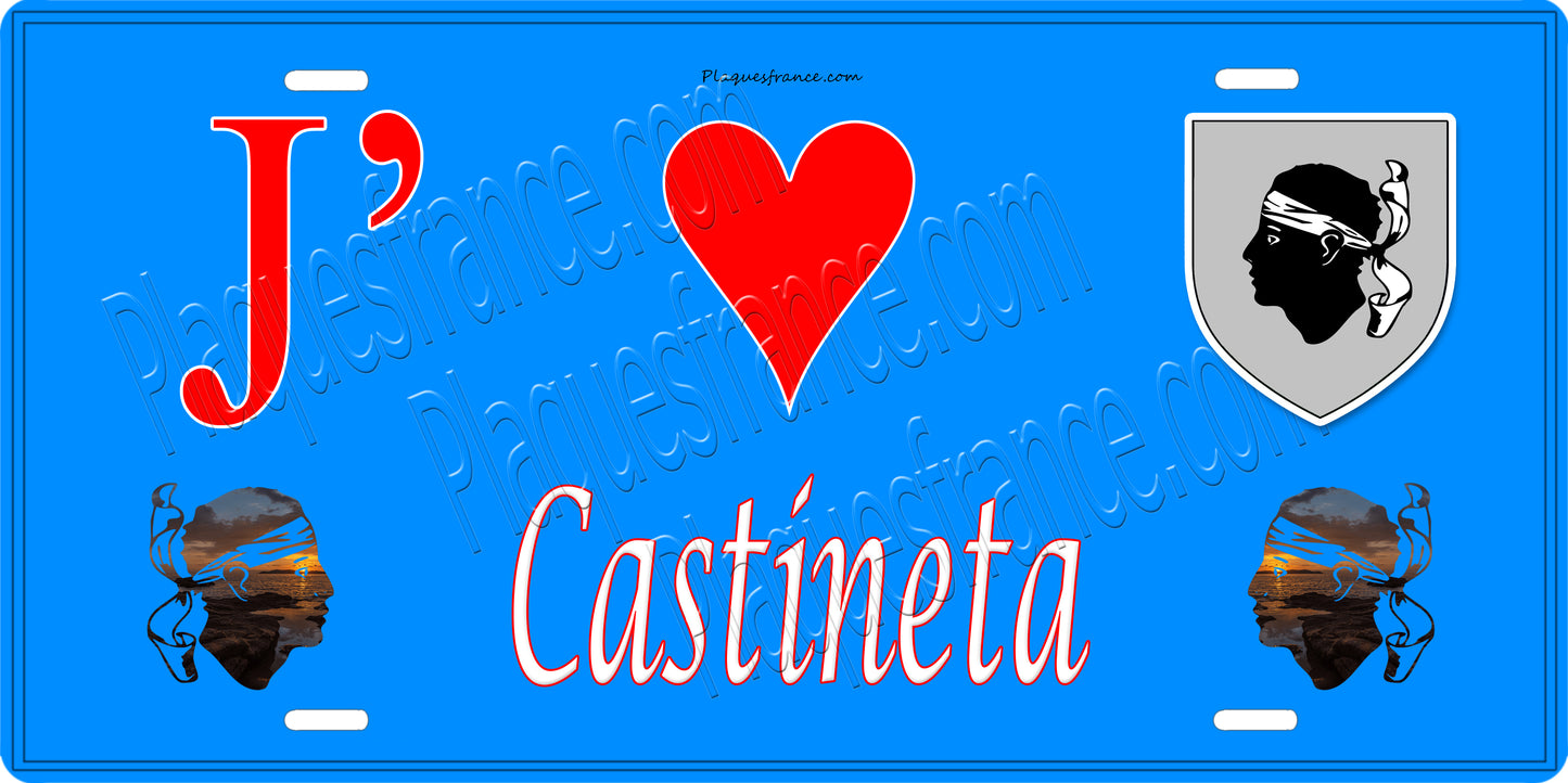 Plaque métal décorative 15 x 30 cm bleu J' ❤️ Castineta Canton de Golo-Morosaglia Haute-Corse