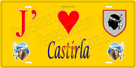 Plaque métal décorative 15 x 30 cm jaune J' ❤️ Castirla Canton de Golo-Morosaglia Haute-Corse