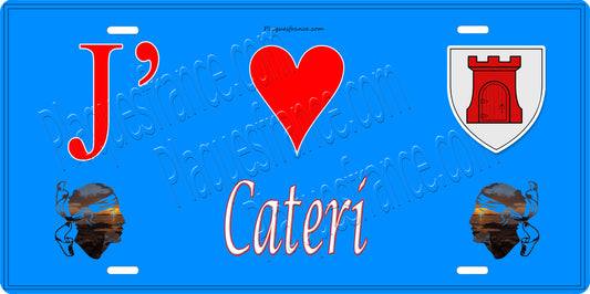 Plaque métal décorative 15 x 30 cm bleu J' ❤️ Cateri Canton de Calvi Haute-Corse