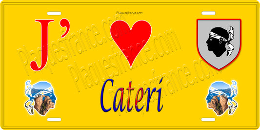 Plaque métal décorative 15 x 30 cm jaune J' ❤️ Cateri Canton de Calvi Haute-Corse