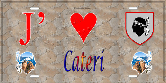Plaque métal décorative 15 x 30 cm mur antique J' ❤️ Cateri Canton de Calvi Haute-Corse