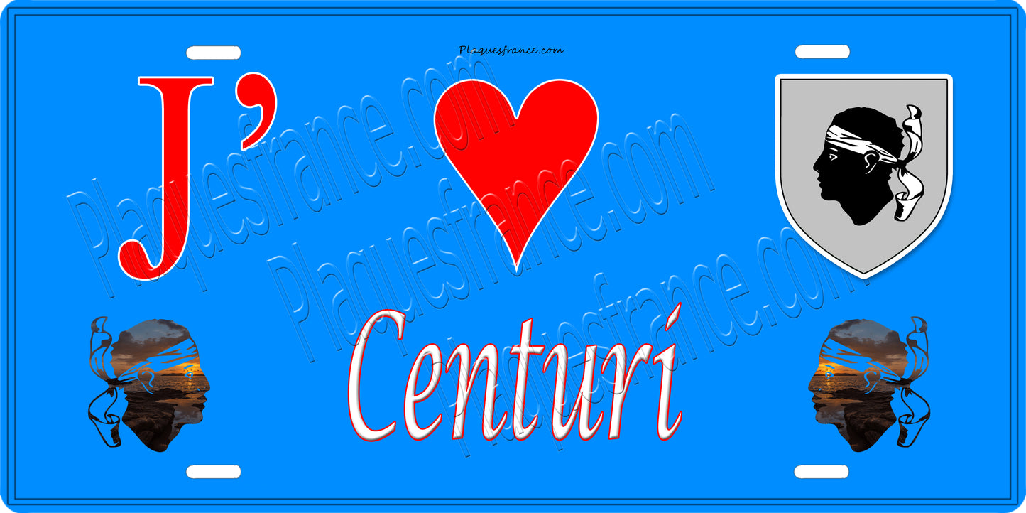 Plaque métal décorative 15 x 30 cm bleu J' ❤️ Centuri Canton de Cap Corse Haute-Corse