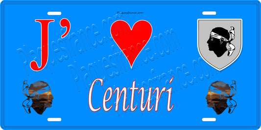 Plaque métal décorative 15 x 30 cm bleu J' ❤️ Centuri Canton de Cap Corse Haute-Corse