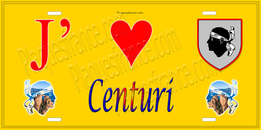 Plaque métal décorative 15 x 30 cm jaune J' ❤️ Centuri Canton de Cap Corse Haute-Corse