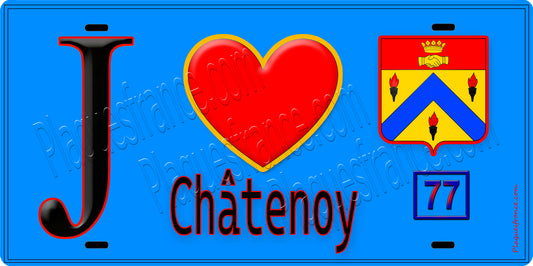 Plaque métal décorative  J' ❤️Châtenoy, Seine et Marne (77) fond bleu