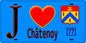 Plaque métal décorative  J' ❤️Châtenoy, Seine et Marne (77) fond bleu
