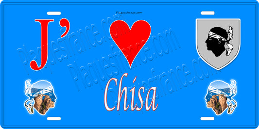 Plaque métal décorative 15 x 30 cm bleu J' ❤️ Chisa Canton de Fiumorbo-Castello Haute-Corse