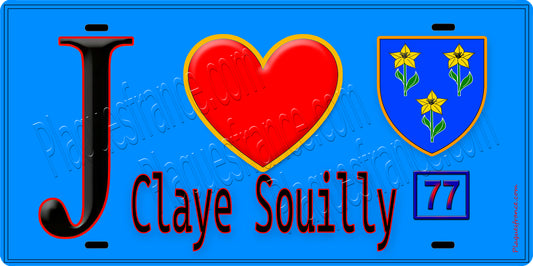Plaque métal décorative  J' ❤️Claye-Souilly, Seine et Marne (77) fond bleu