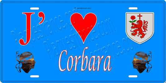 Plaque métal décorative 15 x 30 cm bleu J' ❤️ Corbara Canton de l'Île-Rousse Haute-Corse