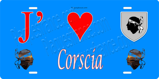Plaque métal décorative 15 x 30 cm bleu J' ❤️ Corscia Canton de Golo-Morosaglia Haute-Corse