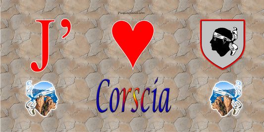 Plaque métal décorative 15 x 30 cm mur antique J' ❤️ Corscia Canton de Golo-Morosaglia Haute-Corse