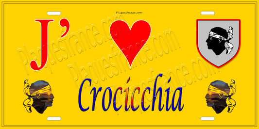 Plaque métal décorative 15 x 30 cm jaune J' ❤️ Crocicchia  Canton de Golo-Morosaglia Haute-Corse